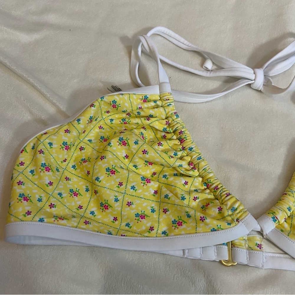 New! Frankie's Bikinis x PINK Augusta floral halter Bikini Top 1521 - Picture 3 of 9